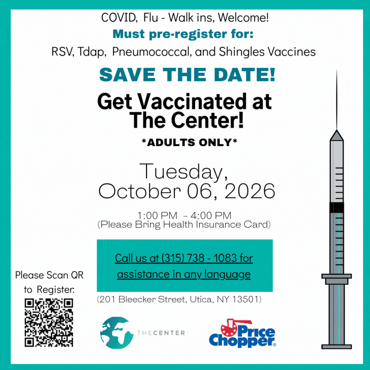 Save the Date 10 06 2026 Adult Vaccine Clinic