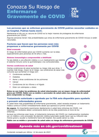 Spanish TTT Poster Know your risk for getting very sick from COVIDV3 NHMA