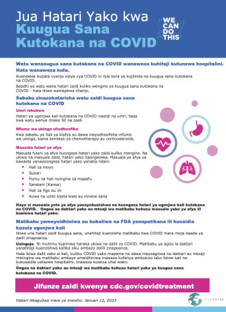 Swahili TTT Poster Know your risk for getting very sick from COVIDV3 NHMA
